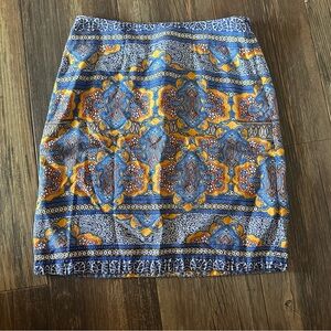 Tommy Bahama bohemian tile print skirt linen blend women's size 0 blue orange